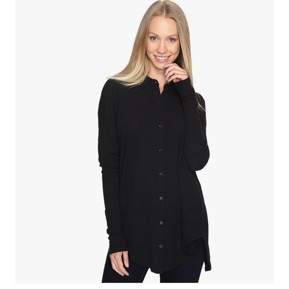 Mod-O-Doc Women Cotton Slub Button Front Shirt Black Size M - Picture 1 of 4